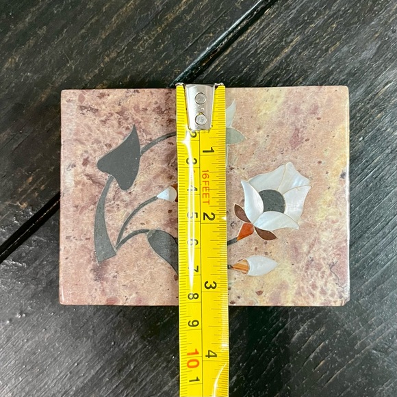 Set of 2 Vintage Inlay Marble  Oval Rectangular Trinket Boxes  Soap Stone - Picture 10 of 11